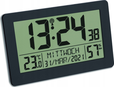 Orë alarmi digjitale TFA Dostmann 60.2557.01, me ekran LCD, me bateri, e zezë
