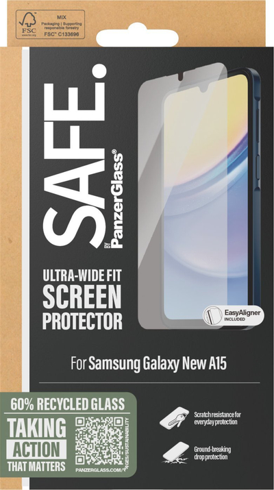 Mbrojtës ekrani PanzerGlass SAFE për Samsung Galaxy A16 A16 5G, Ultra Wide Fit, transparent