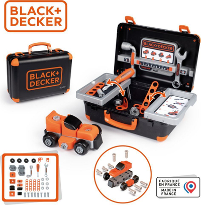 Kuti me vegla lodër Smoby Black Decker Bricolo Box, set për me ndërtu, me makinë ndërtimi lodër, me shumë ngjyra