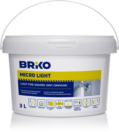 Глет маса за финално израмнување Briko Micro Light, 3L, за внатрешни ѕидови, бела