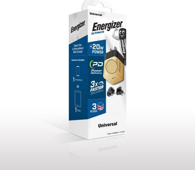 Ѕиден полнач Energizer Ultimate, USB-C 20W PD GaN, адаптер ЕУ УК САД, златна боја