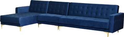 Divan këndor kadife ABERDEEN, modular, krevati dopio, blu navy