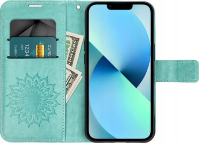 Kllëf telefoni Mezzo Book Mandala për Xiaomi Redmi Note 13 Pro 4G, lëkurë eco, me portofol, jeshil