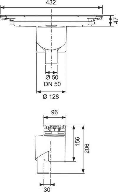 Trape kullimi TECE Drainprofile Vertical DN50, 48 L/min, kullim vertikal