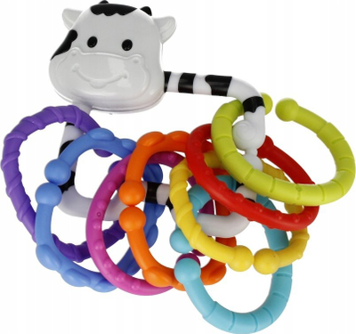 Играчка гушка BAM BAM Rattle Little Cow With Rings 515053, со прстен, во повеќе бои