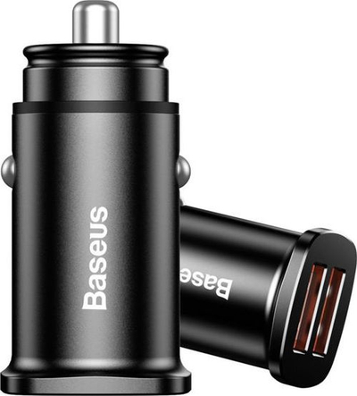 Baseus Square Полнач за Автомобил Dual USB QC3.0 30W, Црн
