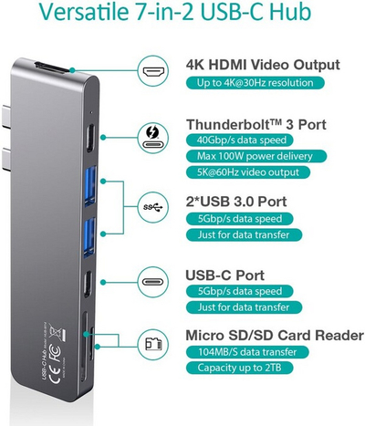 Hub Choetech, HUB-M14, USB-C, 2x USB-A 3.0, HDMI 4K, PD 100W, lexues karte