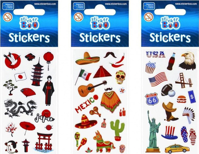 Stikera StickerBoo World Travel USA, fletë 6x18 cm, ngjyra të shumëllojshme