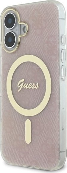 Mbrojtëse telefoni Guess GUHMP16SH4STP për iPhone 16 6.1", kapak i fortë IML 4G, MagSafe, rozë