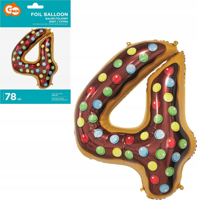 Balon folie GoDan numri 4 Biskota, 78cm, me shumë ngjyra