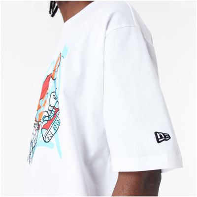 Bluzë New Era Spray Graphic Oversized, pambuk, e bardhë