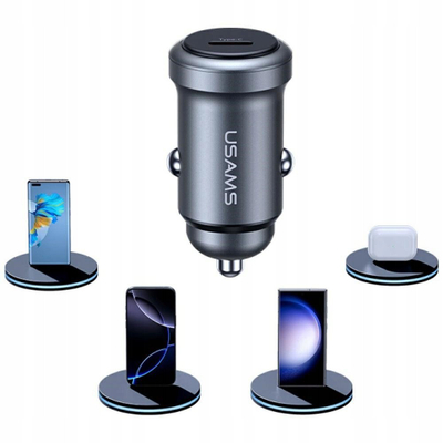 Karikues veture Usams CC321, 30W PD, USB C, argjendtë