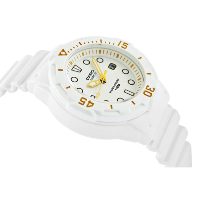 Orë dore Casio LRW200H-7E2 për goca, analoge, mban ujë 100m, e bardhë