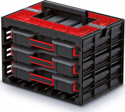 Kutia organizuese për vegla Kistenberg KTC40306B, 3 organizues horizontalë, dorezë ergonomike, e zezë