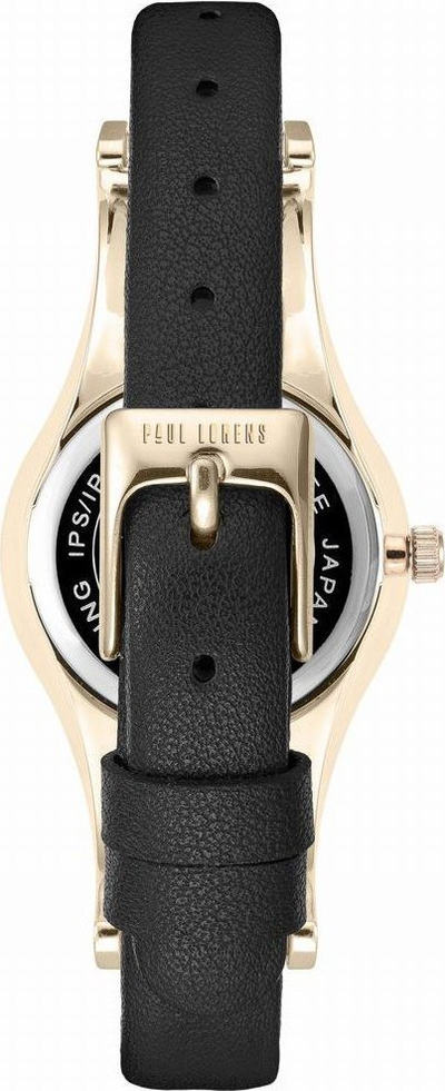 Orë dore për goca Paul Lorens 8154A-1A2, kuarc, rrip lëkure, e zezë