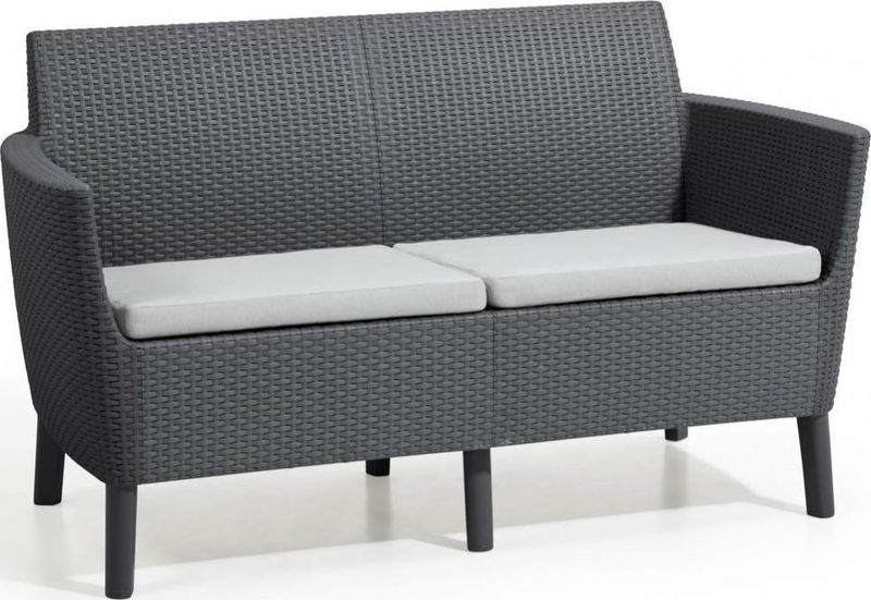 Divan kopshti Keter Salemo 2 Seater 244099, plastikë imitim rattani, me jastëkë, grafit