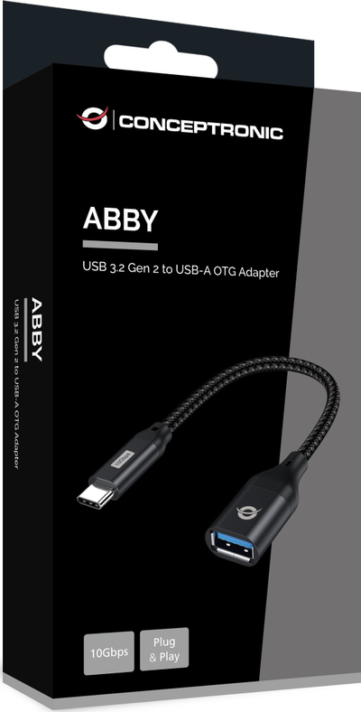 Adapter OTG Conceptronic ABBY18B, USB-C në USB-A, USB 3.2 Gen 2, i zi