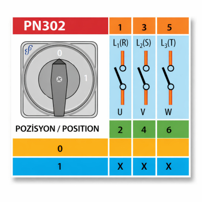 Ndërprerës rrotullues 3P ON/OFF (0-1) 80A PN302/80