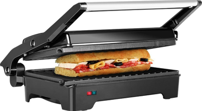 Toster për sanduiçe ECG S 2070 Panini, 1200W, sipërfaqe mos-ngjitëse, i zi me argjend