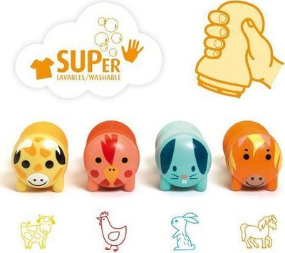 Set vula vizatimi Djeco Stamps Farm Animals, dygjuhësh, për fëmijë