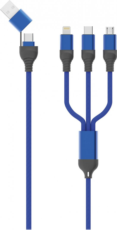 Kabllo USB 2GO 797360, 3 në 1 USB C Micro USB Lightning, 1.2m, blu e zezë