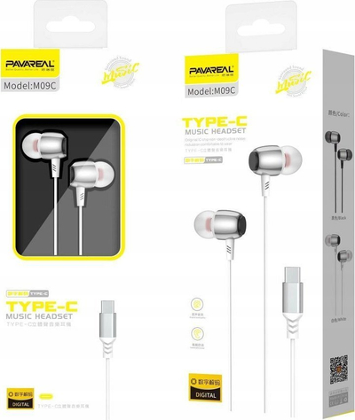 Kufje in-ear Pavareal PA-M09C, USB Type-C, me mikrofon, të bardha