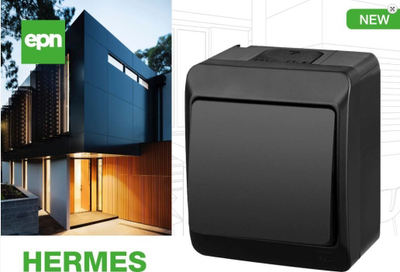 Ndërprerës sipërfaqësor Elektro-Plast HERMES 0332-09, dyvendësh, IP44, i zi