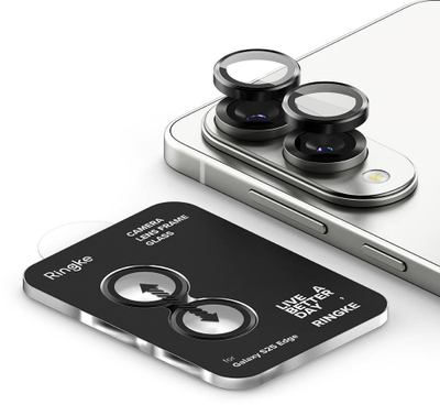 Заштита за рамка на камера Ringke Camera Frame Protector Galaxy S25 Edge, сет 2 парчиња, алуминиум и стакло, црна