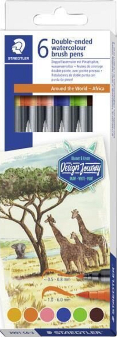 Set lapsash me fibër STAEDTLER Double Fibre-Tip Pen Africa, 6 copë, kuti kartoni
