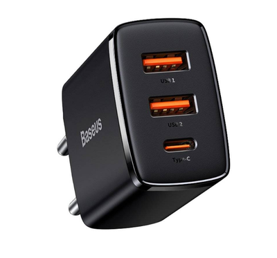Karikues rrjeti Baseus CCXJ-E01, 30W, 2x USB-A 1x USB-C, i zi