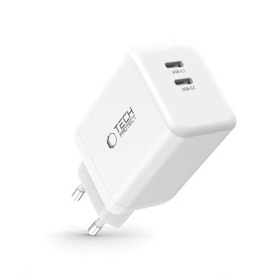 Karikues muri Tech-Protect NC45W-GAN, 45W PD, 2x USB-C, i bardhë