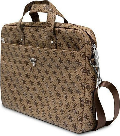 Çantë laptopi Guess Saffiano 4G Triangle Logo, 16\", lëkurë eko, kafe