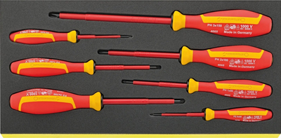 Set kaçavidash VDE Stahlwille TCS 4665/4670, 7 copë, 175 x 350 x 40 mm, e kuqe me të verdhë