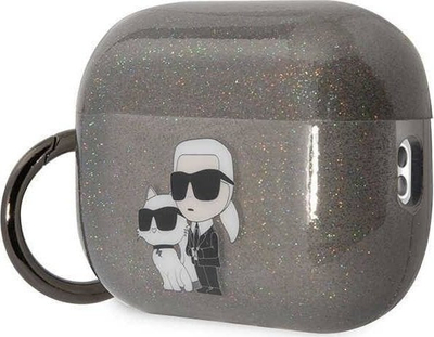 Mbajtëse kufjesh Karl Lagerfeld KLAP2HNKCTGK, për Apple AirPods Pro 2, Glitter Karl &amp; Choupette, e zezë me shkëlqim