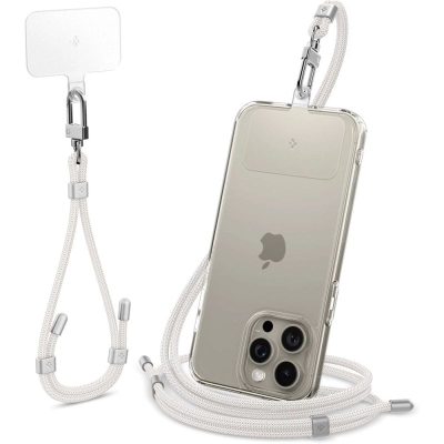 Set universal për mbajtje telefoni Spigen Universal Set 2, rrip cross-body dhe rrip dore, Pearl White