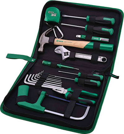 Set veglash SATA Basic, 19 pjesë, me çantë, jeshile me të zezë