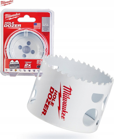 Freza rrethore Milwaukee Hole Dozer Bi-Metal 2-7/8", për dru dhe metal, e bardhë