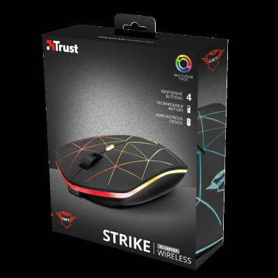 Maus gaming Trust GXT 117 Strike, wireless, optik, me ndriçim LED, i zi