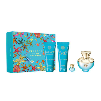Set Versace Dylan Blue Pour Turquoise Eau De Toilette 100 ml + Eau De Toilette 5 ml + Losion trupi 100 ml + Xhel dushi 100 ml