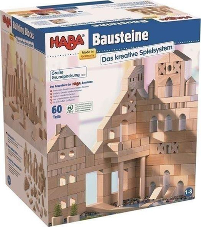 Lodër blloqe druri HABA Bausteine, 60 copa, natyrale