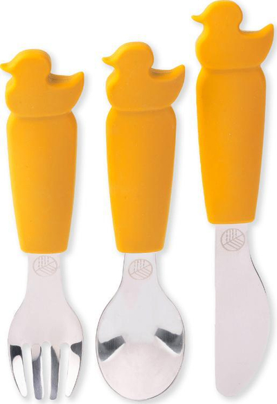 Set takëmesh për kalamaj Eco Rascals Duck, çelik inox, doreza silikoni, mustard