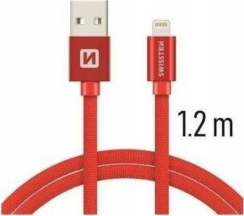 Kabllo USB Lightning Swissten Textile 71523206, 1.2m, 3A, e kuqe