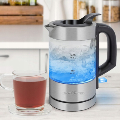 Ibrik elektrik Clatronic PC-WKS 1228 G, 0.5L, xham inox, i zi