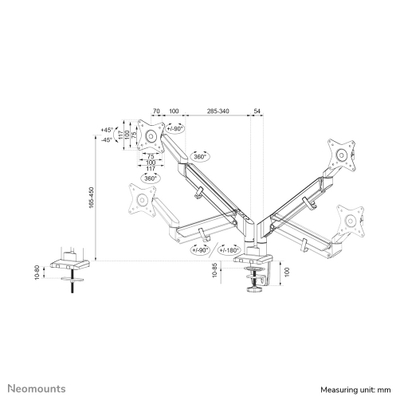Kllapë tavoline Neomounts DS70-810BL2, për 2 monitorë 17"-32", krah me gaz, e zezë