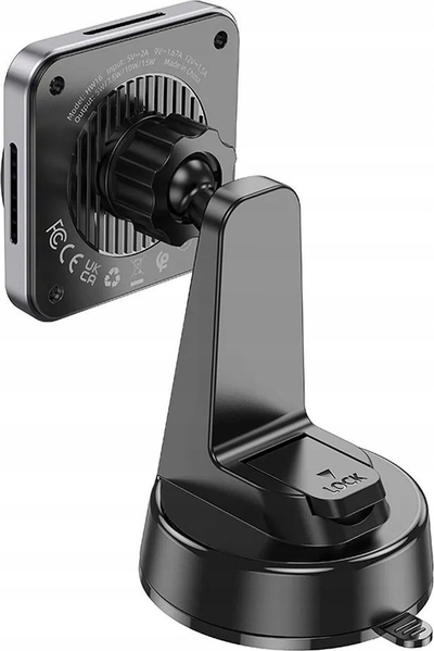 Mbajtëse magnetike makine me wireless HOCO HW16 Speed, 15W, për konsol qendror, gri metalike