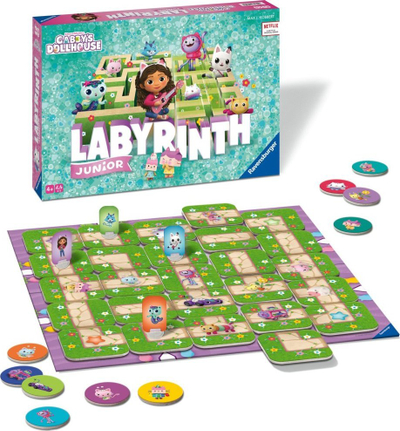 Друштвена игра Ravensburger Junior Labyrinth Куќата на куклата на Габи за мачки, семејна, 2–4 играчи, повеќебојна