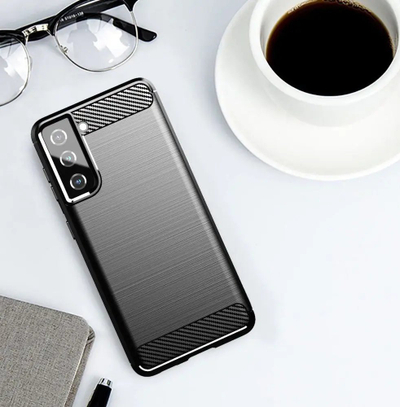 Kllëf karboni për telefon Samsung Galaxy S21 FE, mbrojtës, i zi
