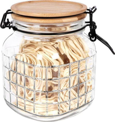 Kavanoz kuzhine Excellent Houseware, qelqi 1.1L, kapak bambuje, i tejdukshëm