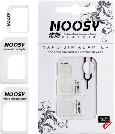 Сет адаптери за СИМ Noosy, nano и micro во стандард, со клуч, бел