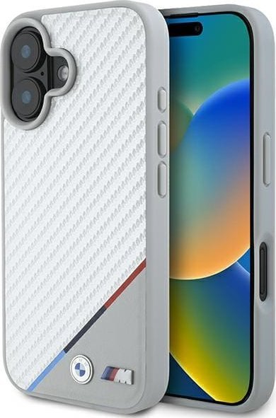 Kapak telefoni BMW BMHMP16S23PUDTS, për iPhone 16 6.1", kapak i fortë karbon, gri